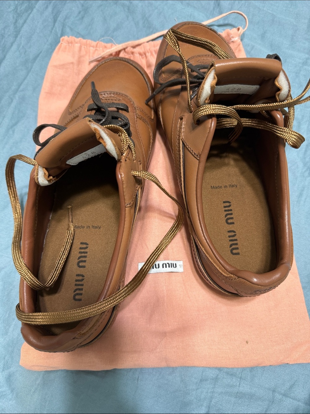 Miu Miu Brown Leather Women's Low-Top Sneakers - Picture 4 of 5